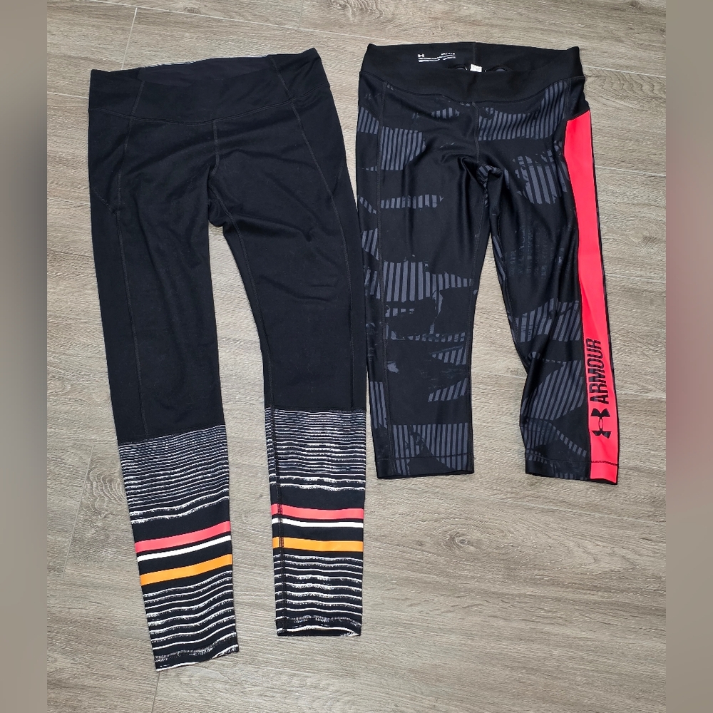 2 Pair Under Armour Tights Womans Sz M Heat Gear Fitted & Compression
